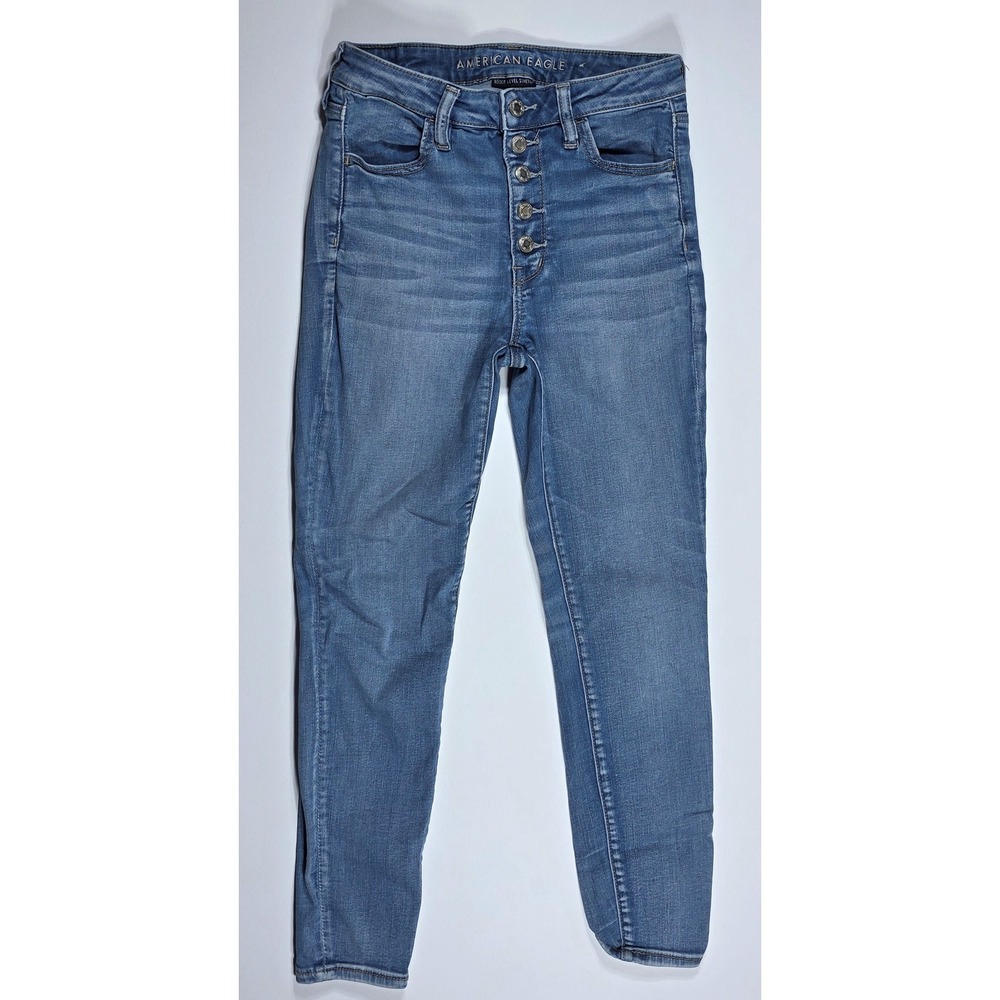 American Eagle Super Hi-Rise Jegging Medium Wash Button Fly Jeans 8 Short